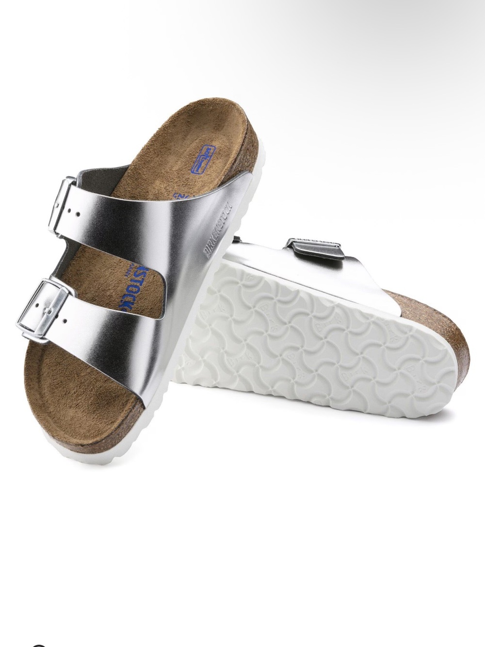 Birkenstock Arizona Metallic Silver Two-Strap Sandals